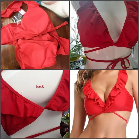 Two NWT Red Ruffle Bikini Tops Large - Picture 5 of 16